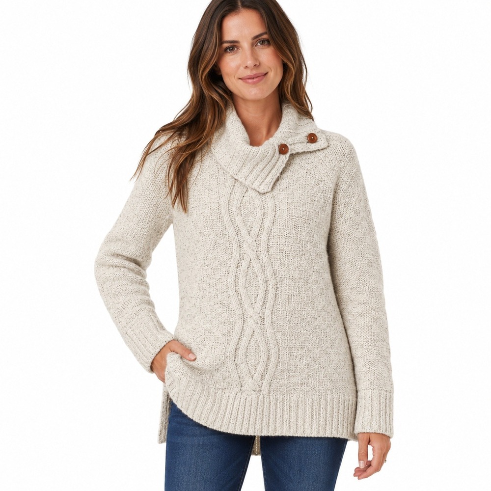 Moth Anthropologie Sweater Womens Small Cream Cable Knit Cowl Neck High Low